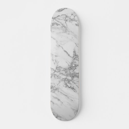 Elegant witte grijze zilverglittermarmer persoonlijk skateboard (Voorkant)