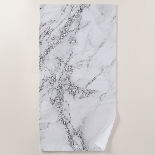 Elegant witte grijze zilverglittermarmer strandlaken (Voorkant)