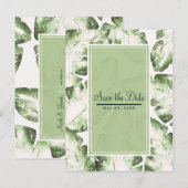 Elegant Witte Groene Tropische Bladeren Bewaar de Aankondigingskaart (Voorkant / Achterkant)
