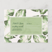 Elegant Witte Groene Tropische Bladeren Bewaar de Aankondigingskaart (Achterkant)