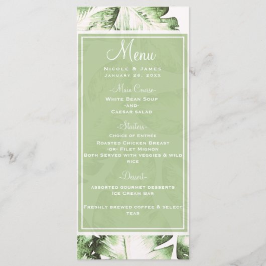Elegant witte groene tropische bladeren trouwmenu menu (Voorkant)