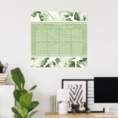 Elegant Witte Groene Tropische Bladeren Zitplaatsk Poster (Thuiskantoor)