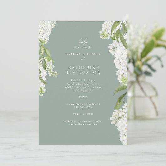 Elegant Witte Hortensia Dark Sage Vrijgezellenfees Kaart (Staand voorkant)