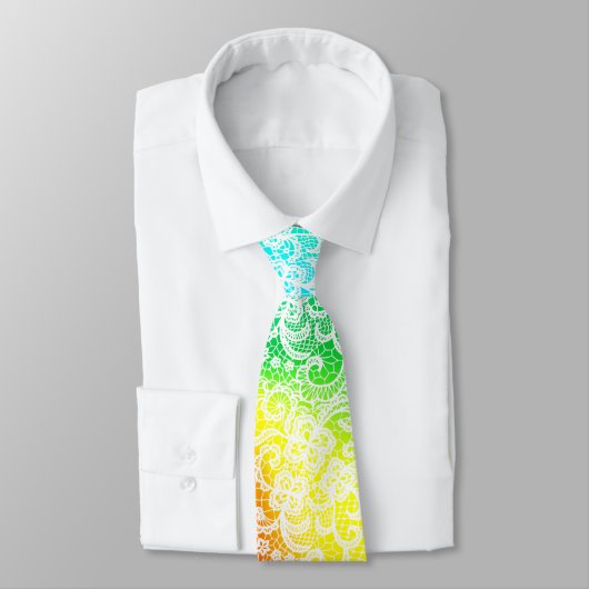 Elegant Witte Kant Op Abstract Regenboog Stropdas (Gebonden)