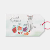 Elegant witte kat met vers fruit cadeaulabel (Voorkant (Horizontaal))