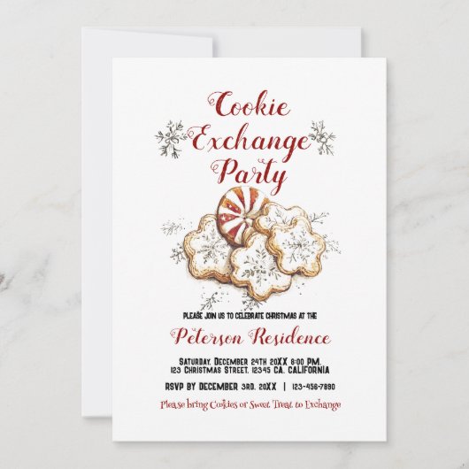 Elegant Witte Kerst Cookie Exchange Party Kaart (Voorkant)