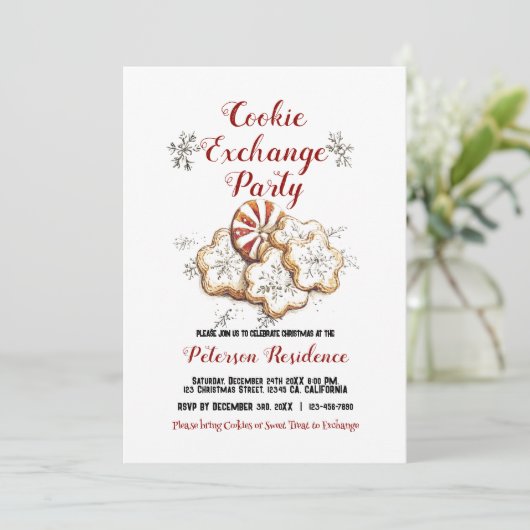 Elegant Witte Kerst Cookie Exchange Party Kaart (Staand voorkant)
