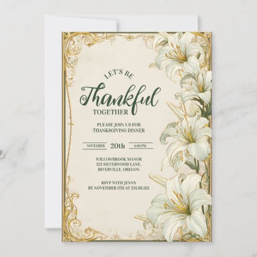 Elegant Witte Lelie Thanksgiving feest Kaart (Voorkant)