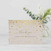 Elegant Witte Leren Gouden Confetti Bruiloft Bedankkaart (Staand voorkant)