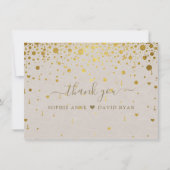 Elegant Witte Leren Gouden Confetti Bruiloft Bedankkaart (Voorkant)
