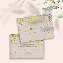 Elegant Witte Leren Gouden Confetti Bruiloft Bedankkaart