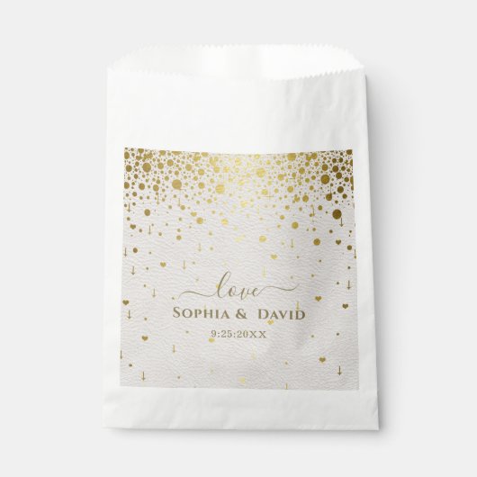 Elegant Witte Leren Gouden Confetti Bruiloft  Bedankzakje (Voorkant)