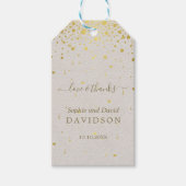 Elegant Witte Leren Gouden Confetti Bruiloft Cadeaulabel (Voorkant)