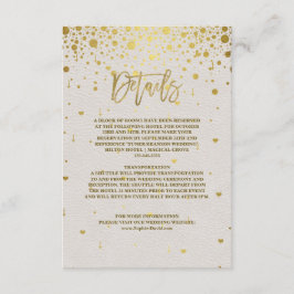 Elegant Witte Leren Gouden Confetti Bruiloft Informatiekaartje