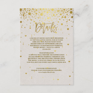 Elegant Witte Leren Gouden Confetti Bruiloft  Informatiekaartje