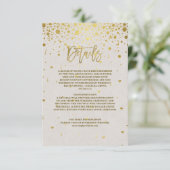 Elegant Witte Leren Gouden Confetti Bruiloft  Informatiekaartje (Staand voorkant)