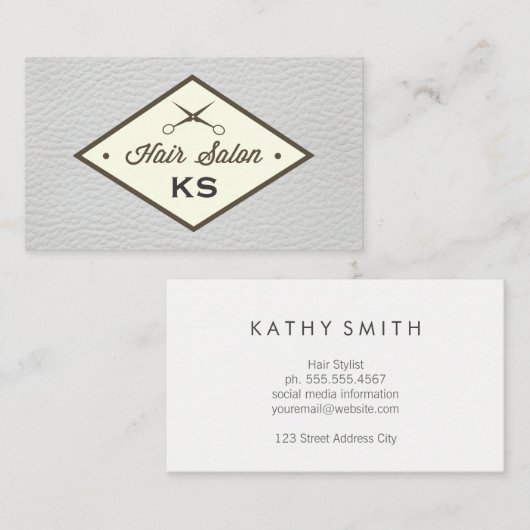 Elegant Witte Leren Kapsalon Label (Voorkant / Achterkant)