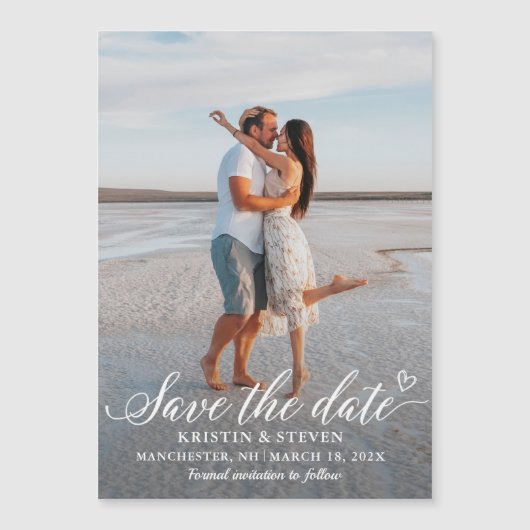 Elegant Witte Manuscript de Foto sparen de Magnet  (Voorkant)