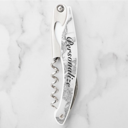 Elegant witte marmer, aangepaste schroefopener kurkentrekker (Voorkant)
