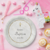 elegant witte marmer Baptisme Papieren Bordje (Feest)