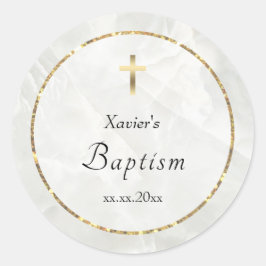 elegant witte marmer Baptisme Ronde Sticker