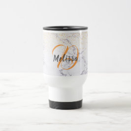 Elegant witte marmer en faux glitter, monogrammen reisbeker