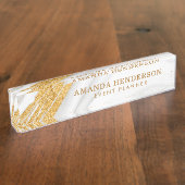 Elegant witte marmer en goud naambordje (Zijkant)