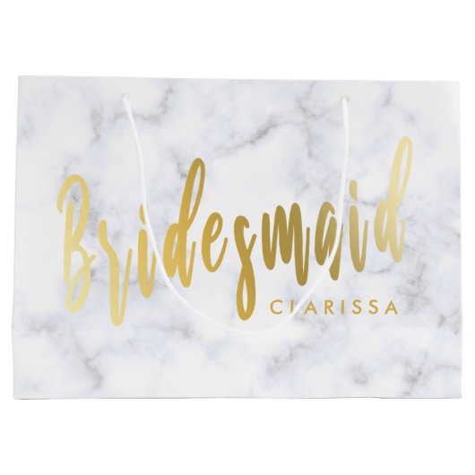 Elegant witte marmer en goudbruidsmeisje groot cadeauzakje (Achterkant)