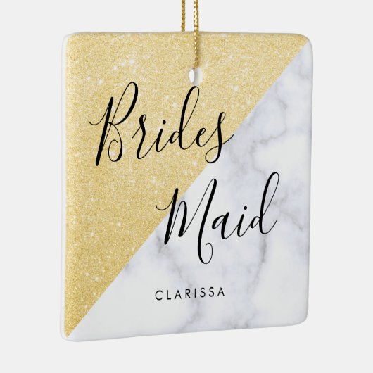 Elegant witte marmer en goudglitter bruidsmeisje keramisch ornament (Rechts)