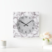 Elegant witte marmer en grijs met zilver vierkante klok (Huis)