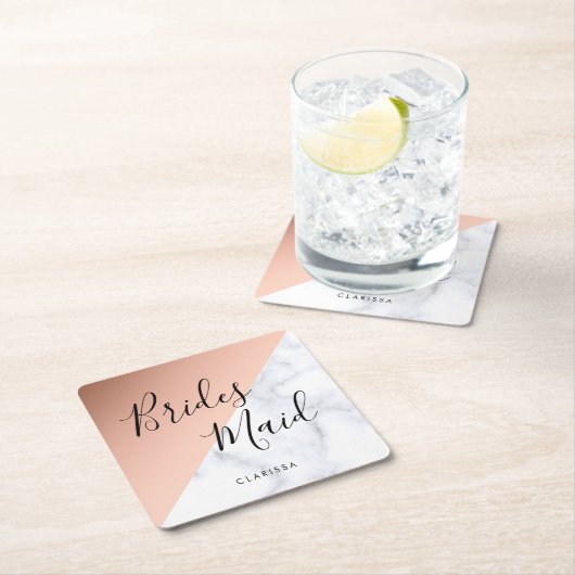 Elegant witte marmer en koperbruin roos kartonnen onderzetters (Insitu)