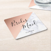 Elegant witte marmer en koperbruin roos kartonnen onderzetters (Schuin)