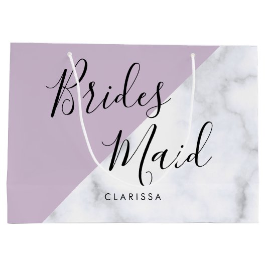 Elegant witte marmer en pastel paarse bruidsmeisje groot cadeauzakje (Achterkant)