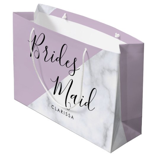 Elegant witte marmer en pastel paarse bruidsmeisje groot cadeauzakje (Achterkant Gekanteld)