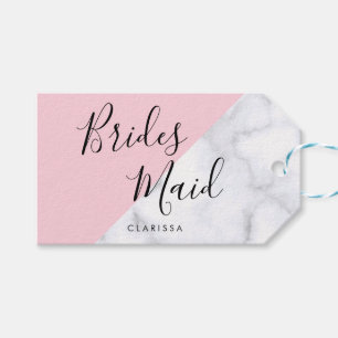Elegant witte marmer en pastelroze bruidsbruidsmei cadeaulabel