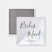 Elegant witte marmer en zilverglitter bruidsmeisje magneet (Voorkant / Achterkant)