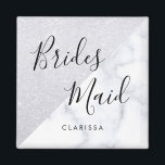 Elegant witte marmer en zilverglitter bruidsmeisje magneet<br><div class="desc">Stijlvol design in faux zilveren glitter en witte marmer.</div>