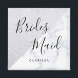 Elegant witte marmer en zilverglitter bruidsmeisje magneet<br><div class="desc">Stijlvol design in faux zilveren glitter en witte marmer.</div>