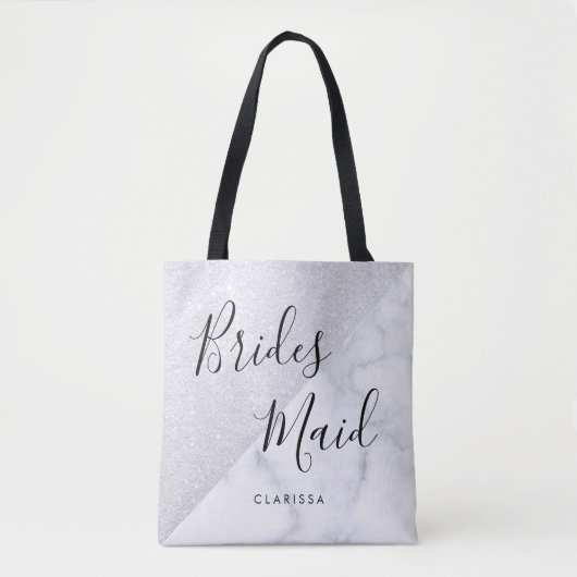 Elegant witte marmer en zilverglitter bruidsmeisje tote bag (Voorkant)