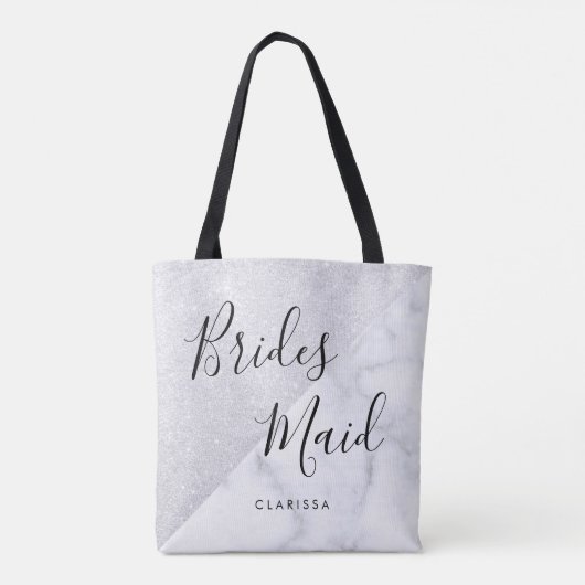 Elegant witte marmer en zilverglitter bruidsmeisje tote bag (Achterkant)