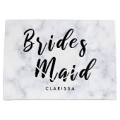 Elegant witte marmer en zwarte bruidsmeisje groot cadeauzakje (Voorkant)