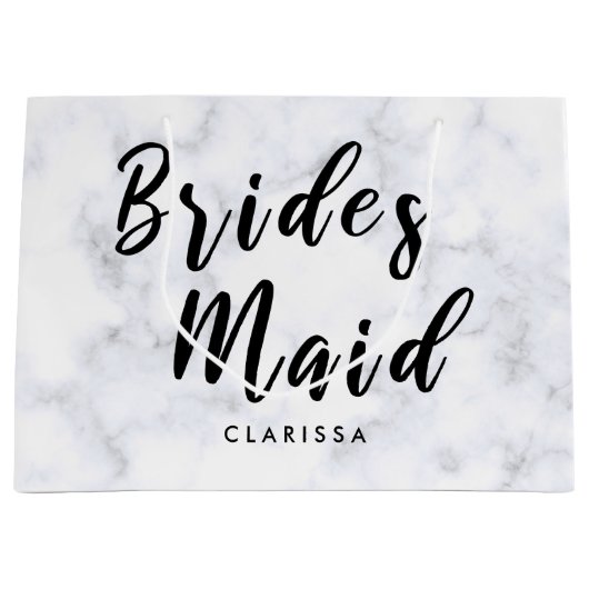 Elegant witte marmer en zwarte bruidsmeisje groot cadeauzakje (Voorkant)