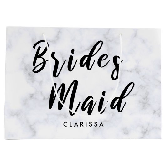 Elegant witte marmer en zwarte bruidsmeisje groot cadeauzakje (Achterkant)