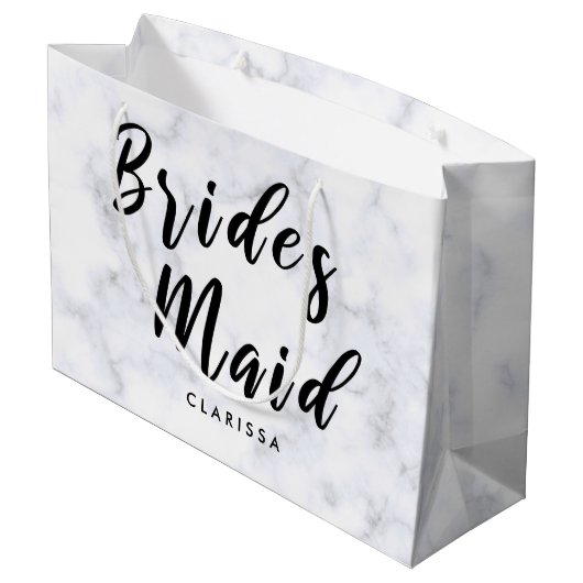 Elegant witte marmer en zwarte bruidsmeisje groot cadeauzakje (Achterkant Gekanteld)