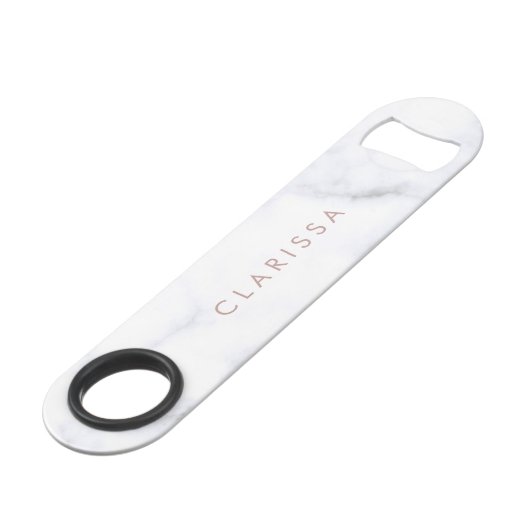 Elegant witte marmer & roos goudbruidsbruidster speed flessenopener (Achterkant Gekanteld)