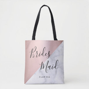 Elegant witte marmer & roos goudbruidsbruidster tote bag