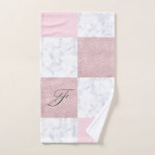 Elegant witte marmer & roos goudglitter, ingecheck bad handdoek (Handdoek)