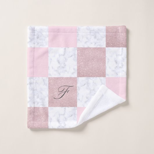 Elegant witte marmer & roos goudglitter, ingecheck bad handdoek (Wasdoekje)