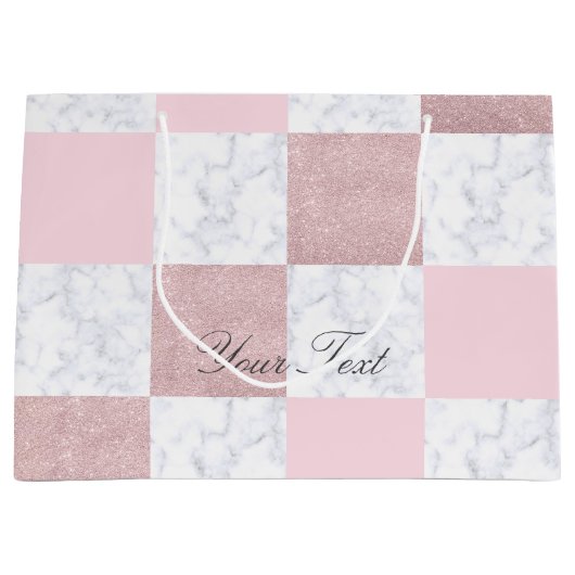 Elegant witte marmer & roos goudglitter, ingecheck groot cadeauzakje (Voorkant)