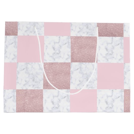 Elegant witte marmer & roos goudglitter, ingecheck groot cadeauzakje (Achterkant)